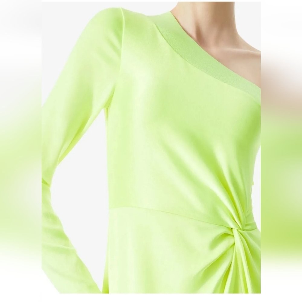ALICE + OLIVIA Dora One-Shoulder Asymmetrical Yellow Neon Dress Size 6 - Picture 4 of 16